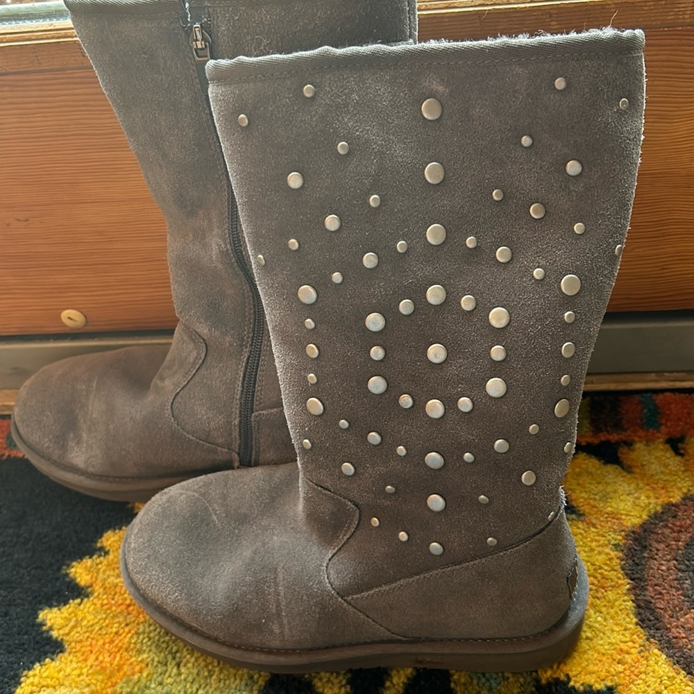 Ugg studded gray mid calf classic zip boot
